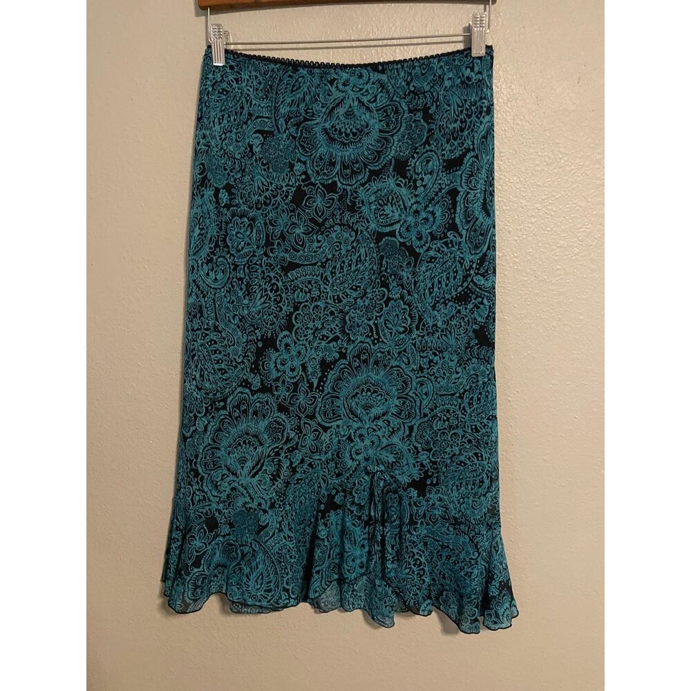 Biyaycda Skirt Womens Medium Blue Paisley Chiffon Trumpet Midi Ruffle Fairy Y2K